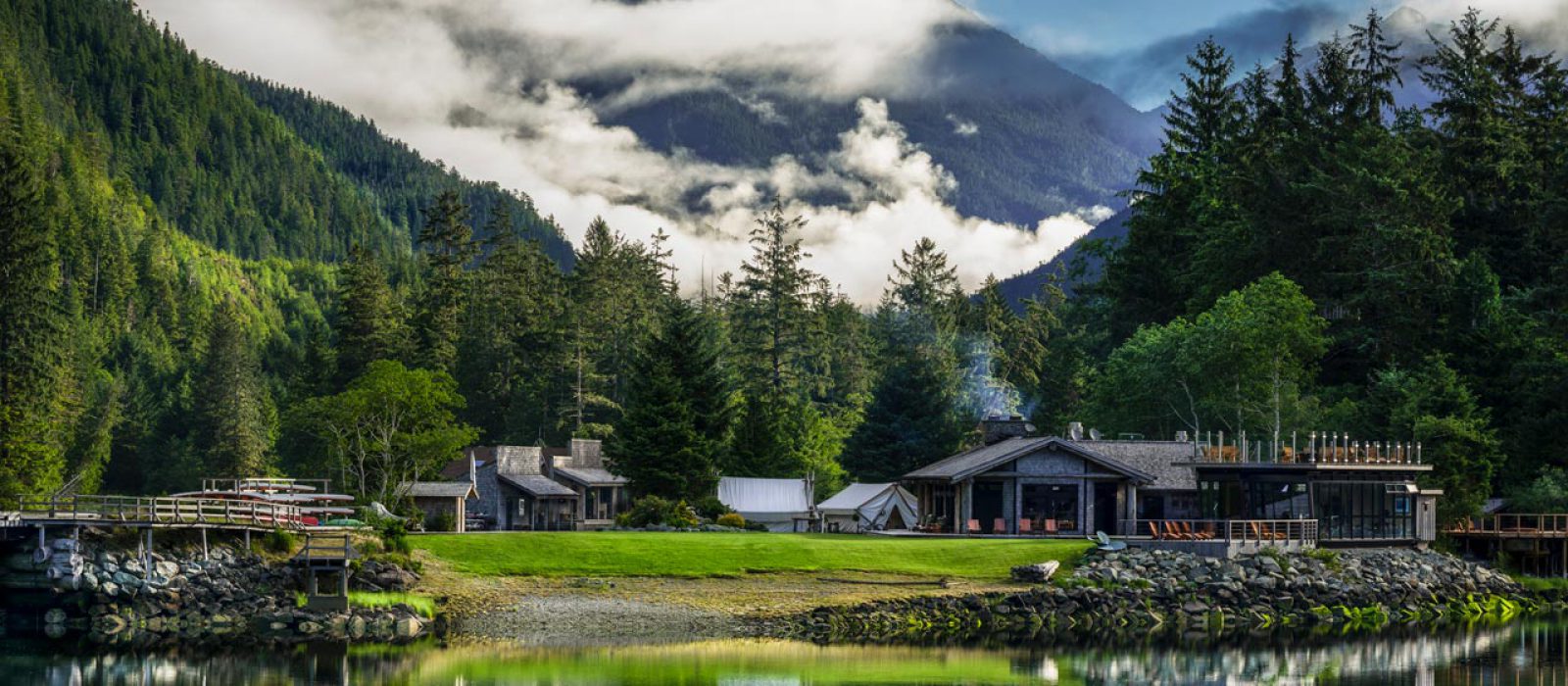 Clayoquot Wilderness Resort, British Columbia Clayoquot Wilderness Resort with mountains in the background