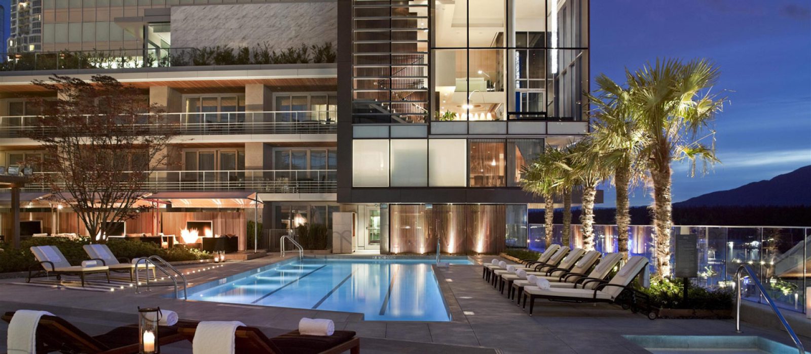 Fairmont Pacific Rim, Vancouver, British Columbia Luxurious pool deck at the Fairmont Pacific Rim at night