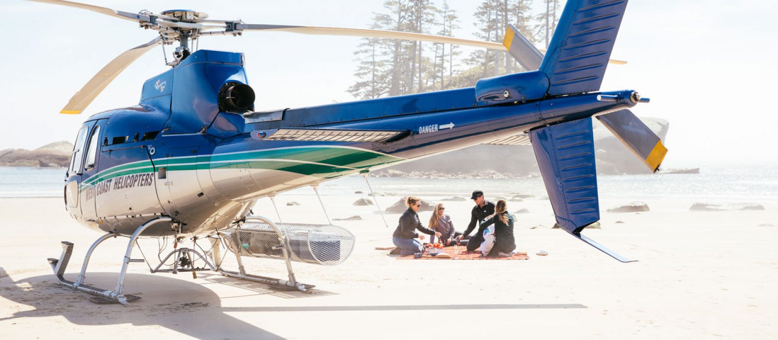 Picnic from Nimmo Bay Resort, British Columbia Private beach picnic with a helicopter from Nimmo Bay Resort