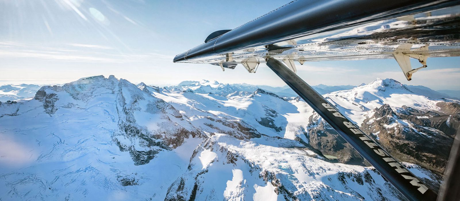 Glaciers near Whistler from Harbour Air Seaplanes, British Columbia Harbour Air Seaplane view from wing of glaciers near Whistler, BC